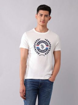 U.S. Polo Assn. Denim Co. - Off White Men's Pure Cotton Brand Printed T-Shirt