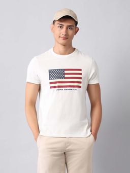 U.S. Polo Assn. Denim Co. - White Men's Graphic Printed Pure Cotton T-Shirt