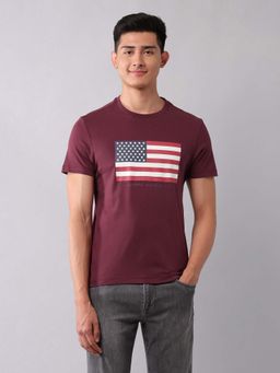 U.S. Polo Assn. Denim Co. - Wine Men's Graphic Printed Pure Cotton T-Shirt