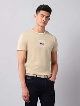 U.S. Polo Assn. Denim Co. - Beige Men's Muscle Fit Brand Embroidered T-Shirt