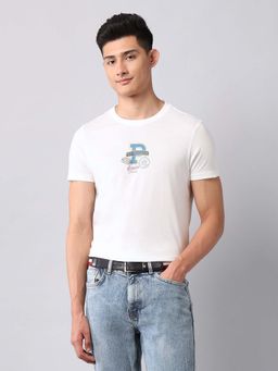 U.S. Polo Assn. Denim Co. - Off White Men's Graphic Printed Pure Cotton T-Shirt