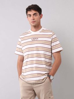 U.S. Polo Assn. Denim Co. - Off White Men's Horizontal Striped Pure Cotton T-Shirt