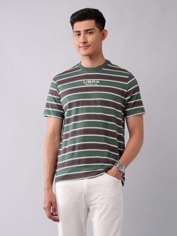 U.S. Polo Assn. Denim Co. - Green Men's Horizontal Striped Pure Cotton T-Shirt