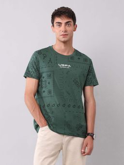 U.S. Polo Assn. Denim Co. - Green Men's All Over Printed Pure Cotton T-Shirt