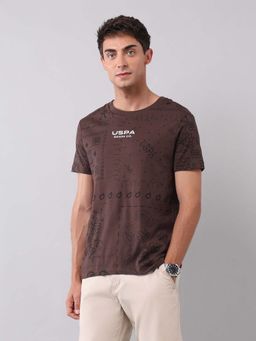 U.S. Polo Assn. Denim Co. - Brown Men's All Over Printed Pure Cotton T-Shirt