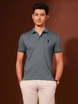 U.S. POLO ASSN. - Grey Men's Checked Slim Fit Polo T-Shirt