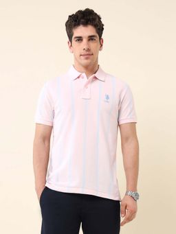U.S. POLO ASSN. - Pink Men's Vertical Striped Pure Cotton Polo T-Shirt