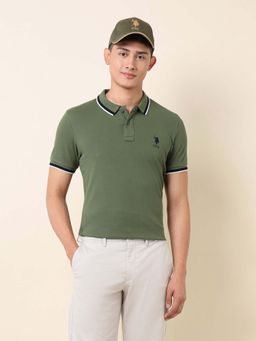 U.S. POLO ASSN. - Green Men's Solid Pure Cotton Polo T-Shirt