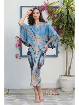 TASUVURE - Blue Kimono Kitsch Abstract Printed Midi Dress
