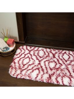 EZ Life - Elegance White & Maroon Floor & Bath Mat with Filament Print (L 80 x W 50 cms)