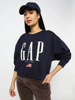 GAP - Women Relaxed Fit Navy Blue Sweatshirt