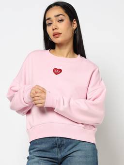 GAP - Women Logo Relaxed Fit Crew Neck Pink Sweatshirt