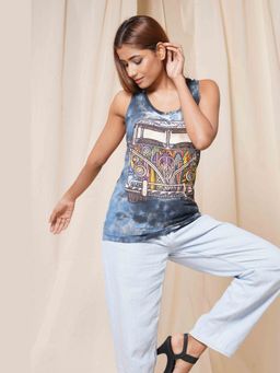 Thread Game - Blue Thread Game Midnight Psychedelic Camper Acid-Wash Short Tank Top