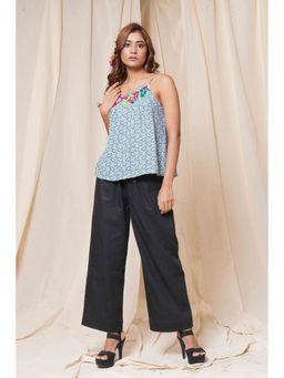 Thread Game - Blue Hands-Up In The Sky - Hand Embroidered Spaghetti Top