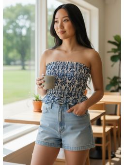 That Romeo - Azure Blue Bloom Cotton Smocked Top