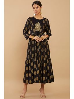 Soch - Women Black Cotton Embroidered Kurta