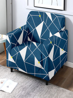 Cortina - Geometric Print 1 Single Seater Sofa Cover - Navy Blue