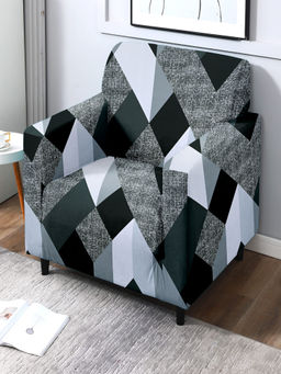Cortina - Geometric Print 1 Single Seater Sofa Cover - Black & White