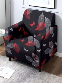 Cortina - Quirky Print 1 Single Seater Sofa Cover - Black & Red