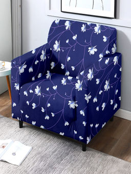 Cortina - Floral Print 1 Single Seater Sofa Cover - Navy Blue