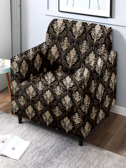 Cortina - Ethnic Print 1 Single Seater Sofa Cover - Black