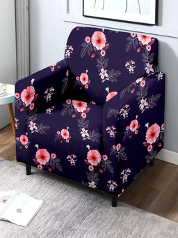 Cortina - Floral Print 1 Single Seater Sofa Cover - Navy Blue