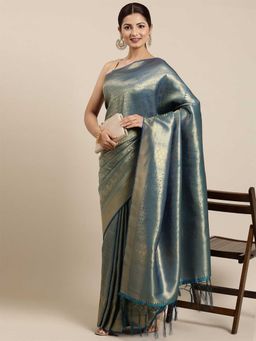 Odette - Teal Kanjivaram Silk Banarasi Weaving Silk Saree with Unstitched Blouse