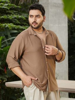 Instafab Plus - Men's Mocha Brown Hive-Textured Shirt
