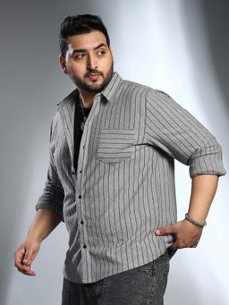 Instafab Plus - Men's Moon Grey Pinstriped Shirt