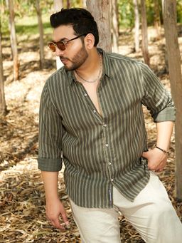 Instafab Plus - Men's Moss Green Halo Striped Shirt