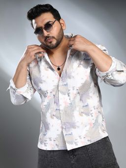 Instafab Plus - Men's Moon Grey and Chalk White Artistic-Blur Shirt