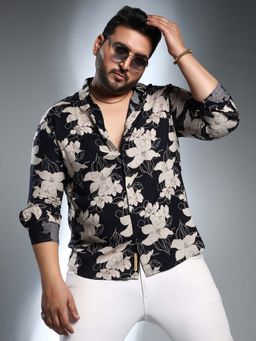 Instafab Plus - Men's Obsidian Black Botanical Imprint Shirt