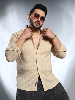 Instafab Plus - Men's Buff Beige Intertwine Shirt