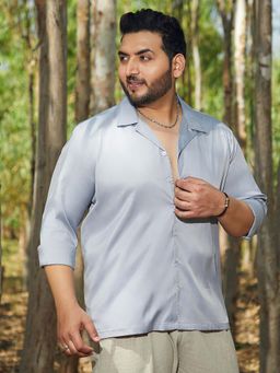 Instafab Plus - Men's Flint Grey Solid Cuban Shirt