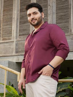 Instafab Plus - Men's Burgundy Red Solid Cuban Shirt