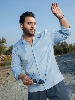 Instafab Plus - Men's Baby Blue Solid Cuban Shirt