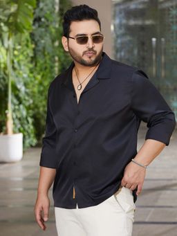 Instafab Plus - Men's Onyx Black Solid Cuban Shirt