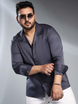 Instafab Plus - Men's Charcoal Grey Solid Satin Shirt