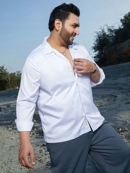 Instafab Plus - Men's Chalk White Solid Cuban Shirt