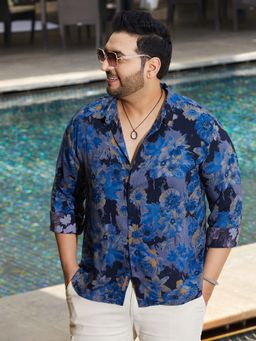 Instafab Plus - Men's Lapis Blue Bi-Hue Daisy Shirt