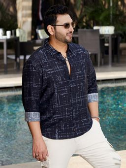 Instafab Plus - Men's Midnight Black Abstract Imprint Shirt