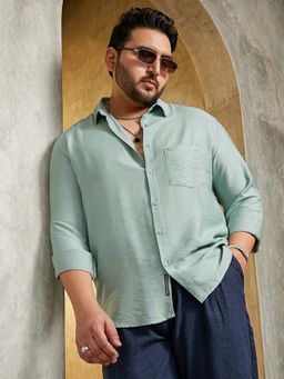 Instafab Plus - Men's Sage Green Breezy Wrinkled Relaxed Shirt