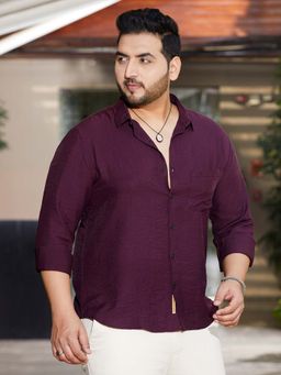 Instafab Plus - Men's Plum Wine Breezy Wrinkled Relaxed Shirt