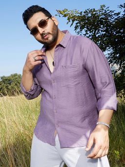 Instafab Plus - Men's Grape Purple Breezy Wrinkled Relaxed Shirt