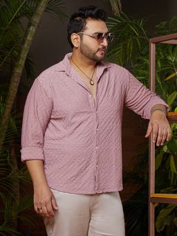 Instafab Plus - Men's Flamingo Pink Herringbone-Tactile Shirt