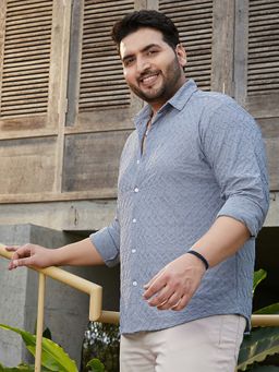 Instafab Plus - Men's Cornflower Blue Herringbone-Tactile Shirt