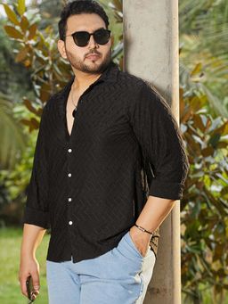 Instafab Plus - Men's Onyx Black Herringbone-Tactile Shirt