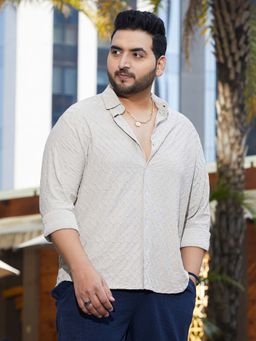 Instafab Plus - Men's Saltbox Beige Herringbone-Tactile Shirt