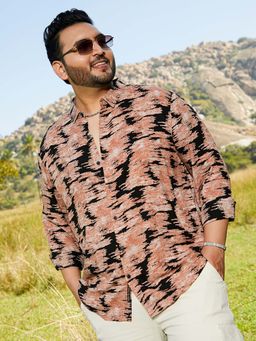 Instafab Plus - Men's Sienna Brown and Midnight Black Contrast-Scuff Shirt