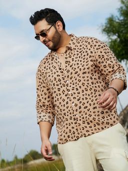 Instafab Plus - Men's Buff Beige Cheetah Imprint Shirt